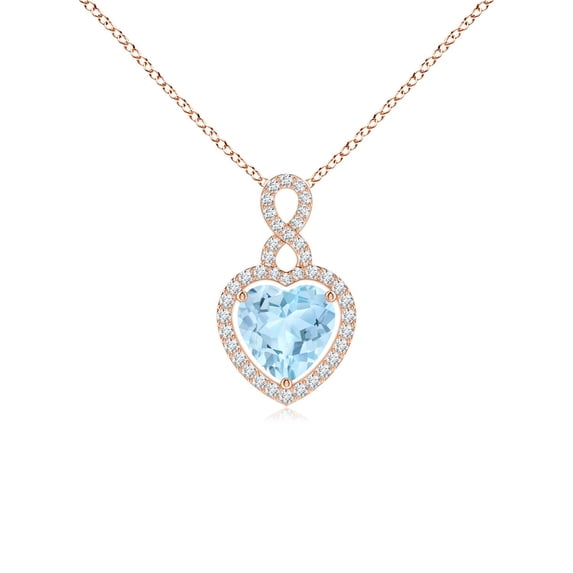 ANGARA Natural Aquamarine Infinity Heart Pendant with Diamond Halo in 14K Rose Gold for Women (Size-7mm) | March Birthstone, Anniversary, Jewelry Gift for Women | Natural Aquamarine Necklace