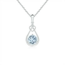 ANGARA Natural Aquamarine Knotted Heart Pendant with Diamond in 14K White Gold for Women (Size-5mm) | March Birthstone, Birthday, Anniversary, Jewelry Gift for Women | Natural Aquamarine Necklace