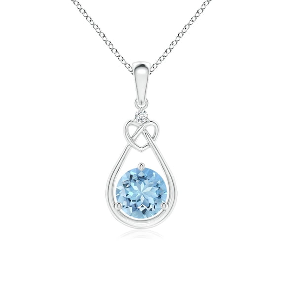ANGARA Natural Aquamarine Knotted Heart Pendant with Diamond in 925 Sterling Silver for Women (Size-6mm) | March Birthstone, Anniversary, Jewelry Gift for Women | Natural Aquamarine Necklace