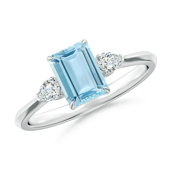 ANGARA Natural Aquamarine and Pear Diamond Three Stone Engagement Ring in 925 Sterling Silver for Women (Size-7x5mm) | March Birthstone, Anniversary, Jewelry Gift for Women | Natural Aquamarine Ring