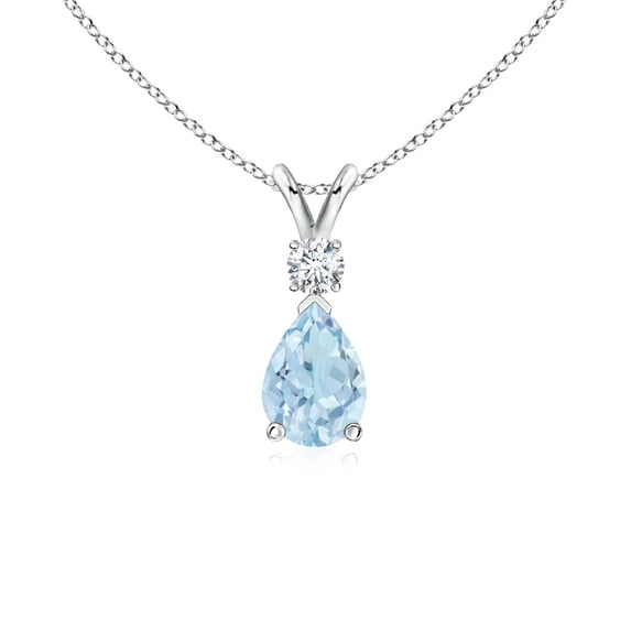 ANGARA Natural Aquamarine Teardrop Pendant with Diamond in 14K White Gold for Women (Size-7x5mm) | March Birthstone, Birthday, Anniversary, Jewelry Gift for Women | Natural Aquamarine Necklace