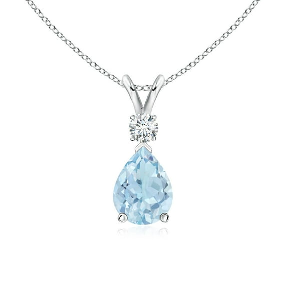 ANGARA Natural Aquamarine Teardrop Pendant with Diamond in 14K White Gold for Women (Size-8x6mm) | March Birthstone, Birthday, Anniversary, Jewelry Gift for Women | Natural Aquamarine Necklace