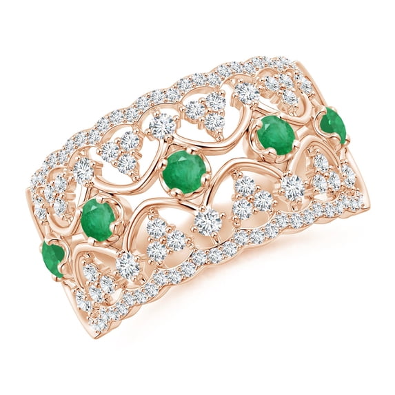 ANGARA Natural Art Deco Inspired Emerald Broad Filigree Ring in 14K Rose Gold for Women (Size-2.6mm) | May Birthstone, Birthday, Anniversary, Jewelry Gift for Women | Natural Emerald Ring