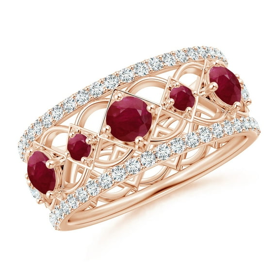 ANGARA Natural Art Deco Inspired Graduated Ruby and Diamond Ring in 14K Rose Gold for Women (Size-3.8mm) | July Birthstone Jewelry for Her | Natural Ruby Rings