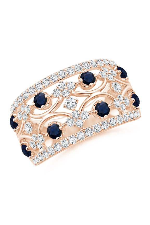 Natural Art Deco Style Sapphire Broad Anniversary Ring in 14K Rose Gold for Women (Size-2.4mm) | September Birthstone, Anniversary, Jewelry Gift for Women | Natural Blue Sapphire Ring