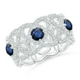 thumbnail image 1 of ANGARA Natural Art Deco Style Sapphire and Diamond Floral Anniversary Ring in 14K White Gold for Women (Size-2.7mm) | September Birthstone, Anniversary, Jewelry Gift for Women | Natural Sapphire Ring, 1 of 8