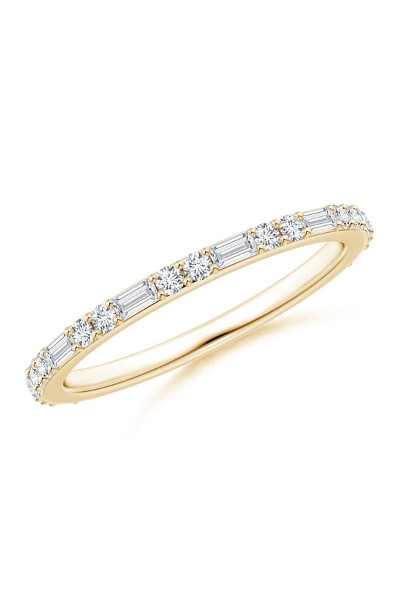 Natural Baguette & Diamond Half Eternity Stackable Ring in 14K Yellow Gold for Women (Size-2.5x1.25mm| Color-G| Clarity-VS2) | Anniversary, Jewelry Gift for Women | Natural Diamond Ring