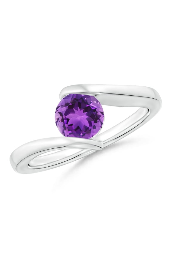 Natural Bar-Set Solitaire Round Amethyst Bypass Ring in 925 Sterling Silver for Women (Size-6mm) | February Birthstone, Birthday, Anniversary, Jewelry Gift for Women | Natural Amethyst Ring