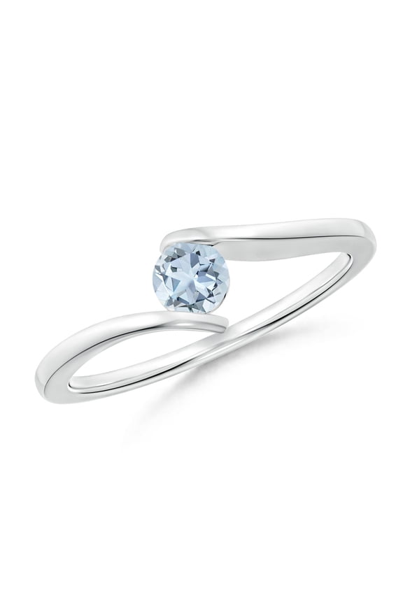 Natural Bar-Set Solitaire Round Aquamarine Bypass Ring in 14K White Gold for Women (Size-4mm) | March Birthstone, Birthday, Anniversary, Jewelry Gift for Women | Natural Aquamarine Ring