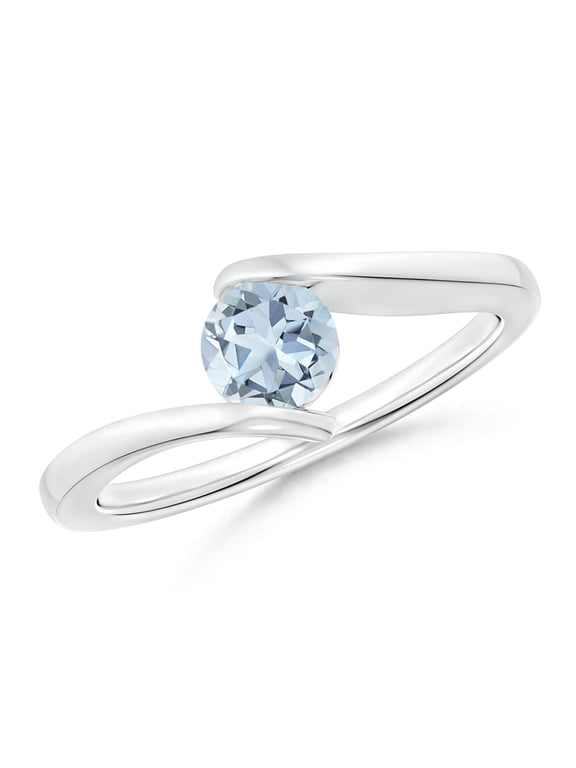 Natural Bar-Set Solitaire Round Aquamarine Bypass Ring in 925 Sterling Silver for Women (Size-5mm) | March Birthstone, Birthday, Anniversary, Jewelry Gift for Women | Natural Aquamarine Ring
