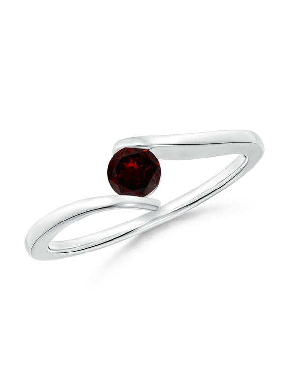 Natural Bar-Set Solitaire Round Garnet Bypass Ring in 925 Sterling Silver for Women (Size-4mm) | January Birthstone, Birthday, Anniversary, Jewelry Gift for Women | Natural Garnet Ring