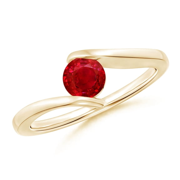 ANGARA Natural Bar-Set Solitaire Round Ruby Bypass Ring in 14K Yellow Gold for Women (Size-5mm) | July Birthstone Jewelry for Her | Natural Ruby Rings