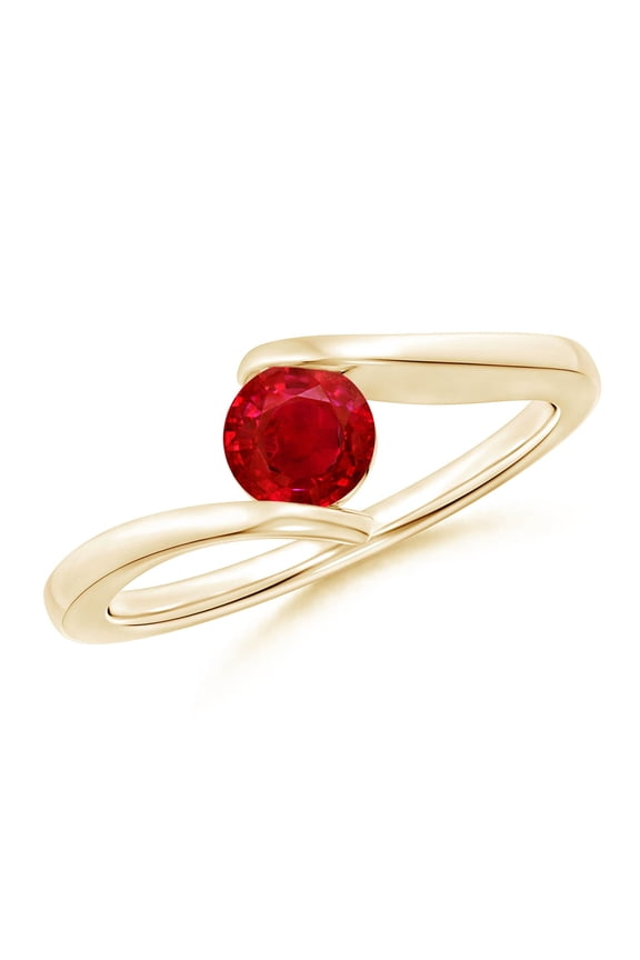 Natural Bar-Set Solitaire Round Ruby Bypass Ring in 14K Yellow Gold for Women (Size-5mm) | July Birthstone Jewelry for Her | Natural Ruby Rings
