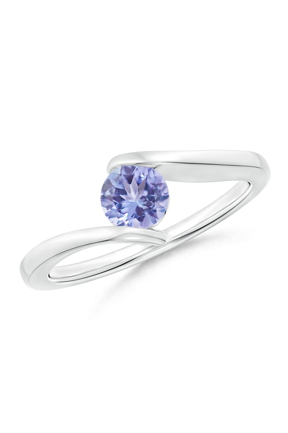Natural Bar-Set Solitaire Round Tanzanite Bypass Ring in 14K White Gold for Women (Size-5mm) | December Birthstone, Birthday, Anniversary, Jewelry Gift for Women | Natural Tanzanite Ring