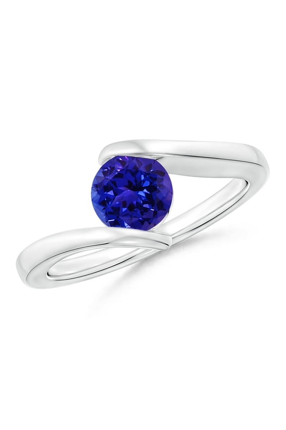Natural Bar-Set Solitaire Round Tanzanite Bypass Ring in 14K White Gold for Women (Size-6mm) | December Birthstone, Birthday, Anniversary, Jewelry Gift for Women | Natural Tanzanite Ring