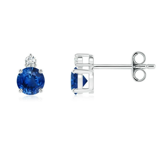 ANGARA Natural Basket-Set Blue Sapphire Stud Earrings with Diamond in 925 Sterling Silver for Women (Size-4mm) | Anniversary, Jewelry Gift for Women | Natural Blue Sapphire Earrings