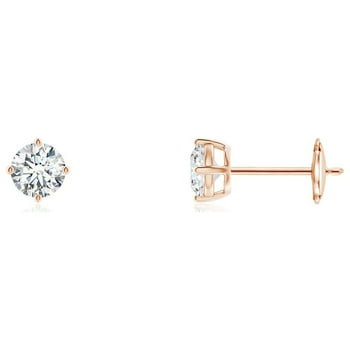 ANGARA Natural Basket-Set Diamond Stud Earrings in 14K Rose Gold for Women (Size-3.2mm| Color-G| Clarity-VS2) | April Birthstone, Anniversary, Jewelry Gift for Women | Natural Diamond Earrings