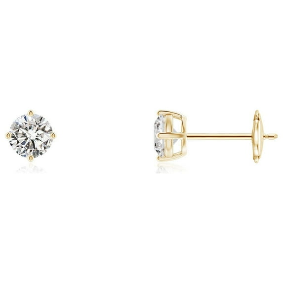 ANGARA Natural Basket-Set Diamond Stud Earrings in 14K Yellow Gold for Women (Size-3.2mm| Color-I-J| Clarity-I1-I2) | April Birthstone, Anniversary, Jewelry Gift for Women | Natural Diamond Earrings