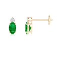 thumbnail image 1 of ANGARA Natural Basket-Set Oval Emerald Stud Earrings with Diamond in 14K Yellow Gold for Women (Size-5x3mm) | May Birthstone, Birthday, Anniversary, Jewelry Gift for Women | Natural Emerald Earrings, 1 of 7