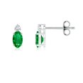 thumbnail image 1 of ANGARA Natural Basket-Set Oval Emerald Stud Earrings with Diamond in 925 Sterling Silver for Women (Size-5x3mm) | May Birthstone, Anniversary, Jewelry Gift for Women | Natural Emerald Earrings, 1 of 7
