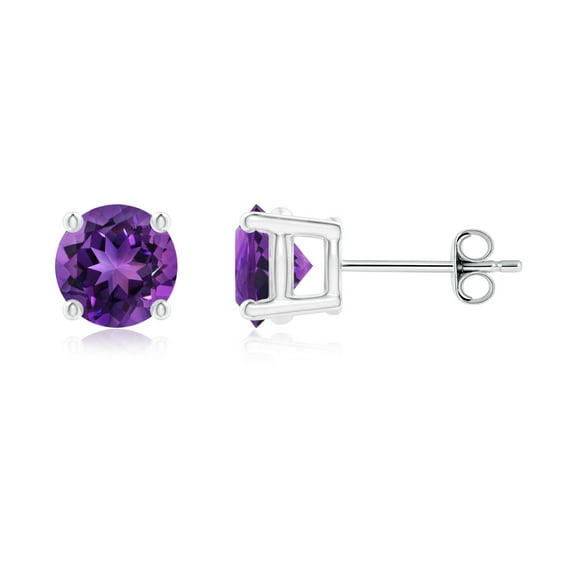 ANGARA Natural Basket-Set Round 1.6 ct Amethyst Stud Earrings in 925 Sterling Silver for Women (Size-6mm) | February Birthstone, Anniversary, Jewelry Gift for Women | Natural Amethyst Earrings
