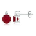 thumbnail image 1 of ANGARA Natural Basket-Set Round 2 ct Ruby Stud Earrings with Diamond in 925 Sterling Silver for Women (Size-6mm) | July Birthstone, Anniversary, Jewelry Gift for Women | Natural Ruby Earrings, 1 of 6