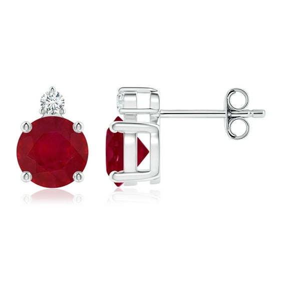 ANGARA Natural Basket-Set Round 2 ct Ruby Stud Earrings with Diamond in 925 Sterling Silver for Women (Size-6mm) | July Birthstone, Anniversary, Jewelry Gift for Women | Natural Ruby Earrings