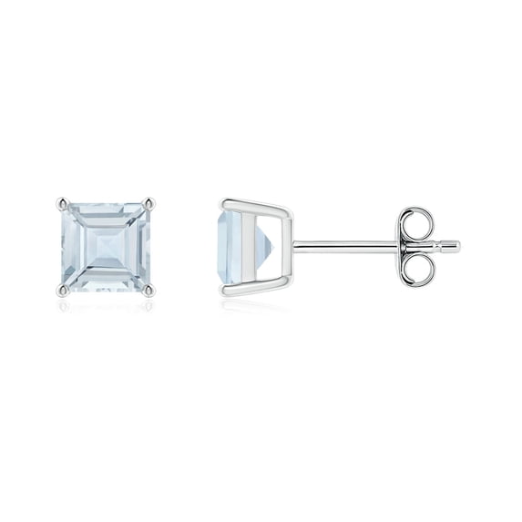 ANGARA Natural Basket-Set Square 1.1 ct Aquamarine Stud Earrings in 925 Sterling Silver for Women (Size-5mm) | March Birthstone, Anniversary, Jewelry Gift for Women | Natural Aquamarine Earrings