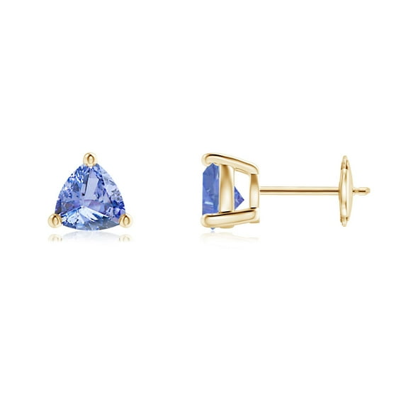 ANGARA Natural Basket-Set Trillion 1.5 ct Tanzanite Stud Earrings in 14K Yellow Gold for Women (Size-6mm) | December Birthstone, Anniversary, Jewelry Gift for Women | Natural Tanzanite Earrings
