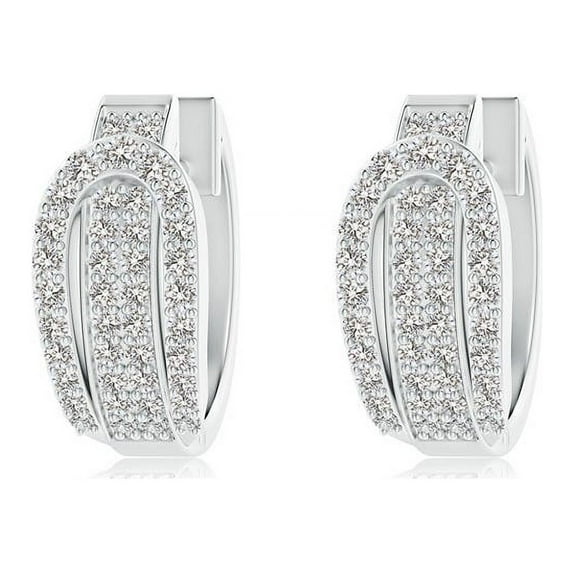 ANGARA Natural Belt Buckle Style Diamond Hoop Earrings in 14K White Gold for Women (Size-1.3mm| Color-I-J| Clarity-I1-I2) | Anniversary, Jewelry Gift for Women | Natural Diamond Earrings