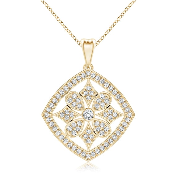 ANGARA Natural Bezel & Diamond Cushion Floral Pendant in 14K Yellow Gold for Women (Size-2.1mm| Color-G| Clarity-VS2) | April Birthstone, Anniversary Jewelry Gift for Women | Natural Diamond Necklace