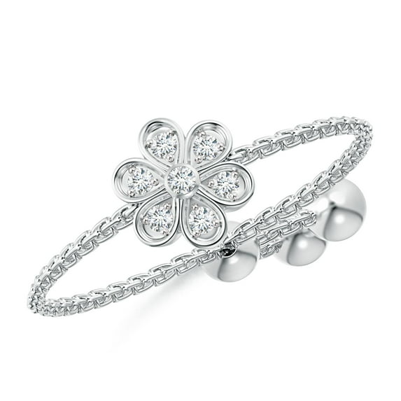 ANGARA Natural Bezel and Diamond Flower Bolo Ring in 14K White Gold for Women (Size-1.3mm| Color-G| Clarity-VS2) | April Birthstone, Anniversary, Jewelry Gift for Women | Natural Diamond Ring