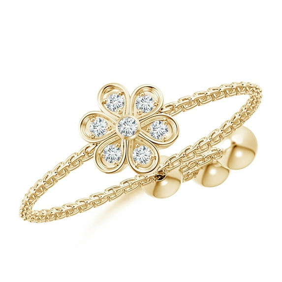 ANGARA Natural Bezel and Diamond Flower Bolo Ring in 14K Yellow Gold for Women (Size-1.3mm| Color-G| Clarity-VS2) | April Birthstone, Anniversary, Jewelry Gift for Women | Natural Diamond Ring