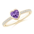 thumbnail image 1 of ANGARA Natural Bezel Heart Amethyst Promise Ring with Diamond Accents in 14K Yellow Gold for Women (Size-5mm) | February Birthstone, Anniversary, Jewelry Gift for Women | Natural Amethyst Ring, 1 of 9