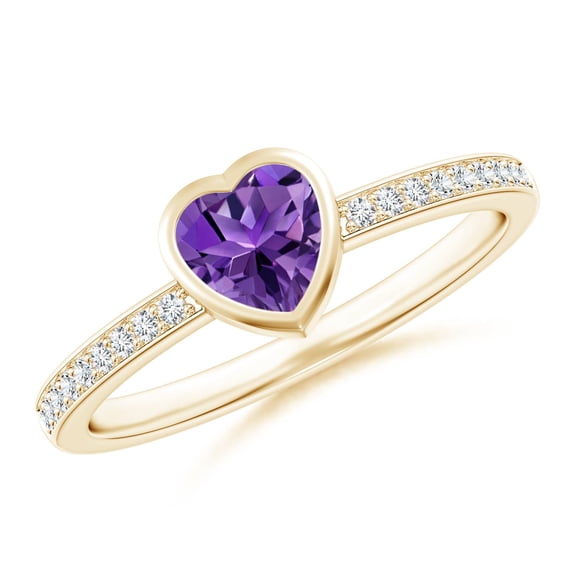 ANGARA Natural Bezel Heart Amethyst Promise Ring with Diamond Accents in 14K Yellow Gold for Women (Size-5mm) | February Birthstone, Anniversary, Jewelry Gift for Women | Natural Amethyst Ring
