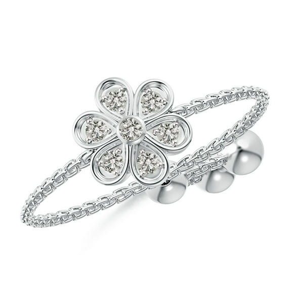 ANGARA Natural Bezel and Pave-Set Diamond Flower Bolo Ring in 14K White Gold for Women (Size-1.5mm| Color-K| Clarity-I3) | April Birthstone, Anniversary, Jewelry Gift for Women | Natural Diamond Ring