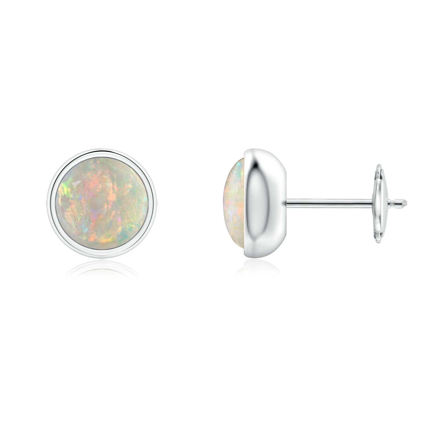 ANGARA Natural Bezel Set 1 ct Opal Solitaire Stud Earrings in 14K White Gold for Women (Size-6mm) | October Birthstone, Birthday, Anniversary, Jewelry Gift for Women | Natural Opal Earrings