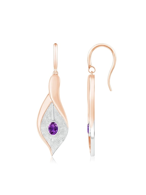 Natural Bezel Set Amethyst Calla Lily Drop Earrings in 14K Rose & White Gold for Women (Size-4x3mm) | February Birthstone, Anniversary, Jewelry Gift for Women | Natural Amethyst Earrings