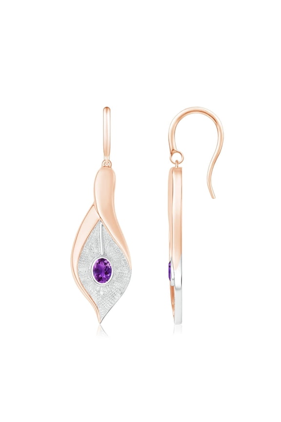 Natural Bezel Set Amethyst Calla Lily Drop Earrings in 14K Rose & White Gold for Women (Size-4x3mm) | February Birthstone, Anniversary, Jewelry Gift for Women | Natural Amethyst Earrings
