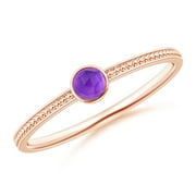 ANGARA Natural Bezel Set Amethyst Ring with Beaded Groove Shank in 14K Rose Gold for Women (Size-3mm) | February Birthstone, Birthday, Anniversary, Jewelry Gift for Women | Natural Amethyst Ring