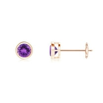 ANGARA Natural Bezel-Set Amethyst Solitaire Stud Earrings in 14K Rose Gold for Women (Size-4mm) | February Birthstone, Birthday, Anniversary, Jewelry Gift for Women | Natural Amethyst Earrings