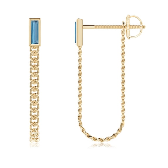 ANGARA Natural Bezel-Set Baguette London Blue Topaz Curb Link Chain Earrings in 14K Yellow Gold for Women (Size-6x2mm) | November Birthstone Jewelry for Women | London Blue Topaz Earrings