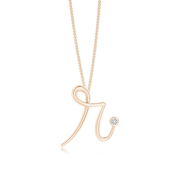 ANGARA Natural Bezel Set Diamond Lowercase "R" Initial Pendant in 14K Rose Gold for Women (Size-2mm| Color-H| Clarity-SI2) | Anniversary, Jewelry Gift for Women | Natural Diamond Necklace