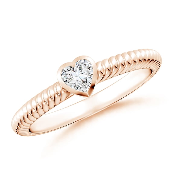 ANGARA Natural Bezel-Set Heart-Shaped Diamond Ribbed Ring in 14K Rose Gold for Women (Size-4mm| Color-H| Clarity-SI2) | April Birthstone, Anniversary, Jewelry Gift for Women | Natural Diamond Ring
