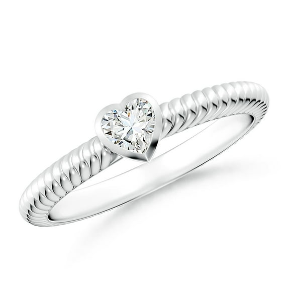 ANGARA Natural Bezel-Set Heart-Shaped Diamond Ribbed Ring in 14K White Gold for Women (Size-4mm| Color-G| Clarity-VS2) | April Birthstone, Anniversary, Jewelry Gift for Women | Natural Diamond Ring