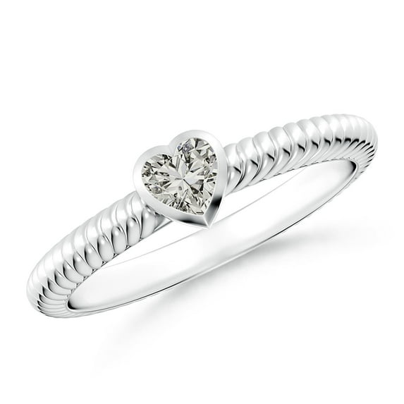 ANGARA Natural Bezel-Set Heart-Shaped Diamond Ribbed Ring in 14K White Gold for Women (Size-4mm| Color-K| Clarity-I3) | April Birthstone, Anniversary, Jewelry Gift for Women | Natural Diamond Ring