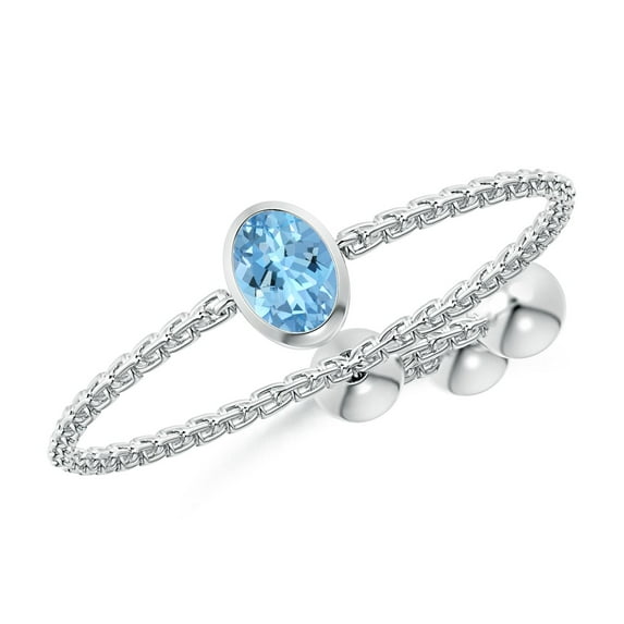 ANGARA Natural Bezel-Set Oval Aquamarine Bolo Ring in 14K White Gold for Women (Size-4x3mm) | March Birthstone, Birthday, Anniversary, Jewelry Gift for Women | Natural Aquamarine Ring