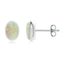 ANGARA Natural Bezel Set Oval Opal Solitaire Stud Earrings in 925 Sterling Silver for Women (Size-6x4mm) | October Birthstone, Birthday, Anniversary, Jewelry Gift for Women | Natural Opal Earrings