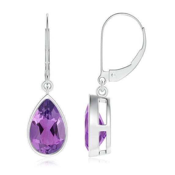 ANGARA Natural Bezel-Set Pear 2.1 ct Amethyst Leverback Drop Earrings in 14K White Gold for Women (Size-9x6mm) | February Birthstone, Anniversary, Jewelry Gift for Women | Natural Amethyst Earrings