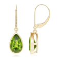 thumbnail image 1 of ANGARA Natural Bezel-Set Pear 2.6 ct Peridot Leverback Drop Earrings in 14K Yellow Gold for Women (Size-9x6mm) | August Birthstone, Anniversary, Jewelry Gift for Women | Natural Peridot Earrings, 1 of 8